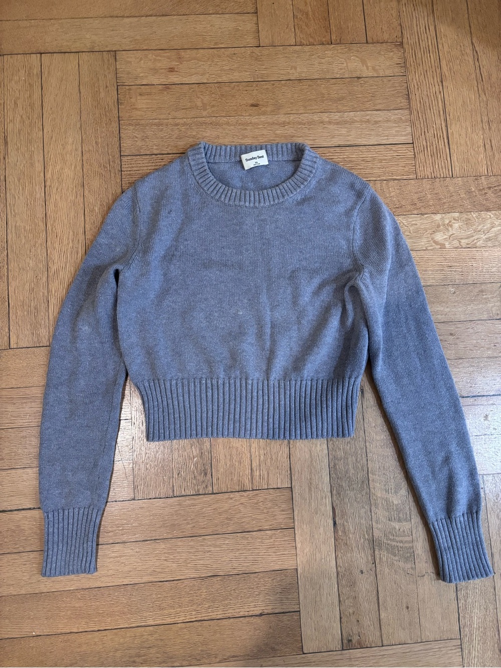 Sunday Best Cropped Crewneck Sweater in Heather Gray-Blue